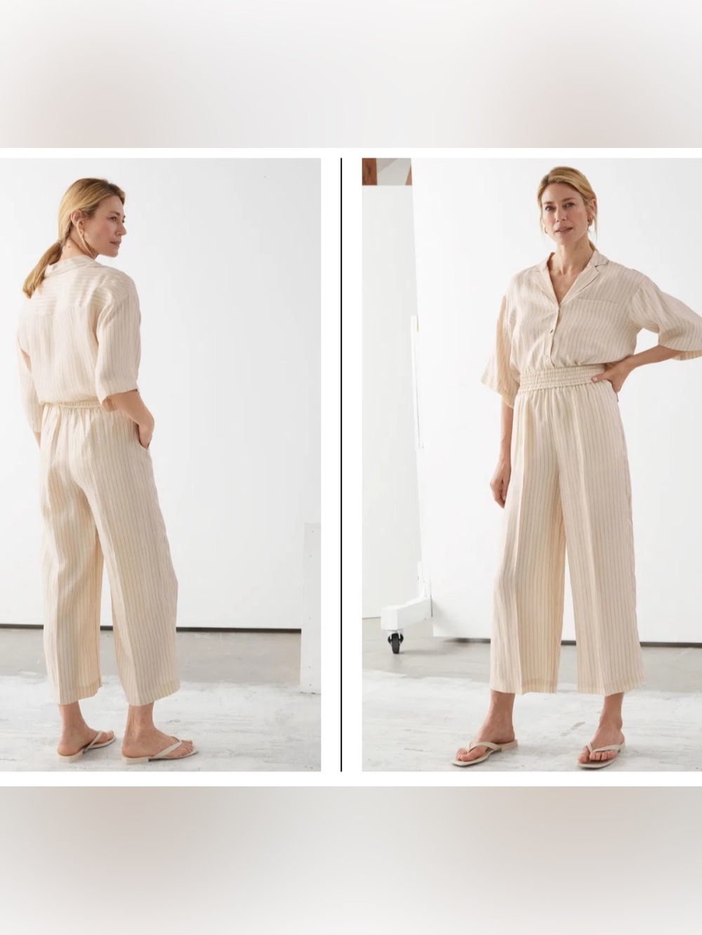 & Other Stories White Pinstriped Wide-Leg Cropped Trousers